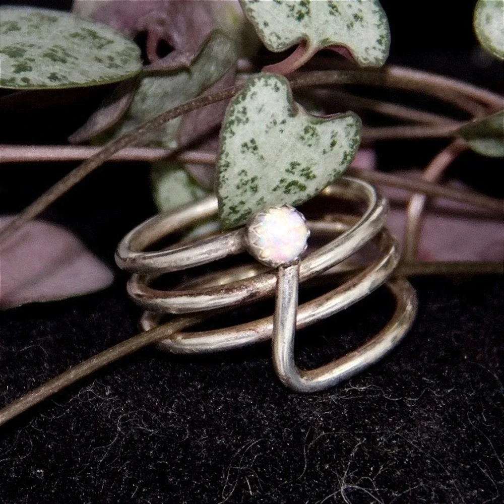 Sterling Silver Multi Band Wrap Ring with Round‎ Opal Size 6